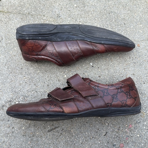 GUCCI GUCCISSIMA GG LEATHER SNEAKER SHOES VELCRO STRAP 091835 MONOGRAM BUCKLE 43 - Picture 15 of 16